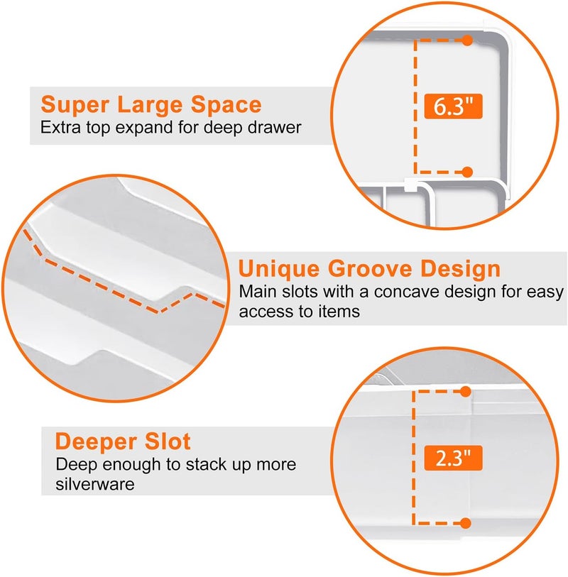 Spaclear Silverware Organizer - Expandable Kitchen Drawer Organizer, BPA-Free Food-Safe Utensil Drawer Organizer with 7 Compartments, Deep Cutlery Tray for Forks, Knives, White - Image 4